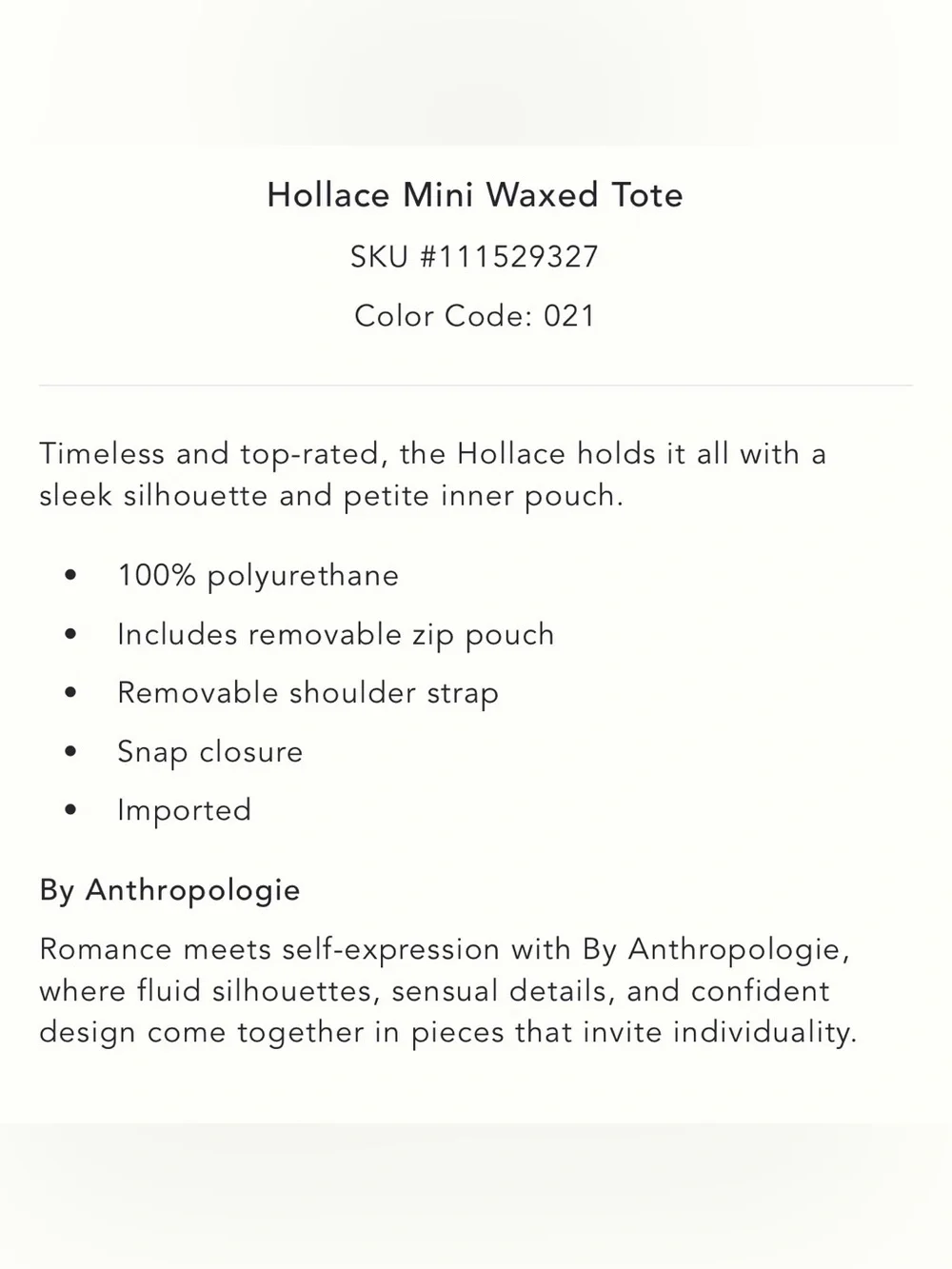 NWT new Anthropologie hollace mini waxed tote bag purse + pouch + 2 straps brown